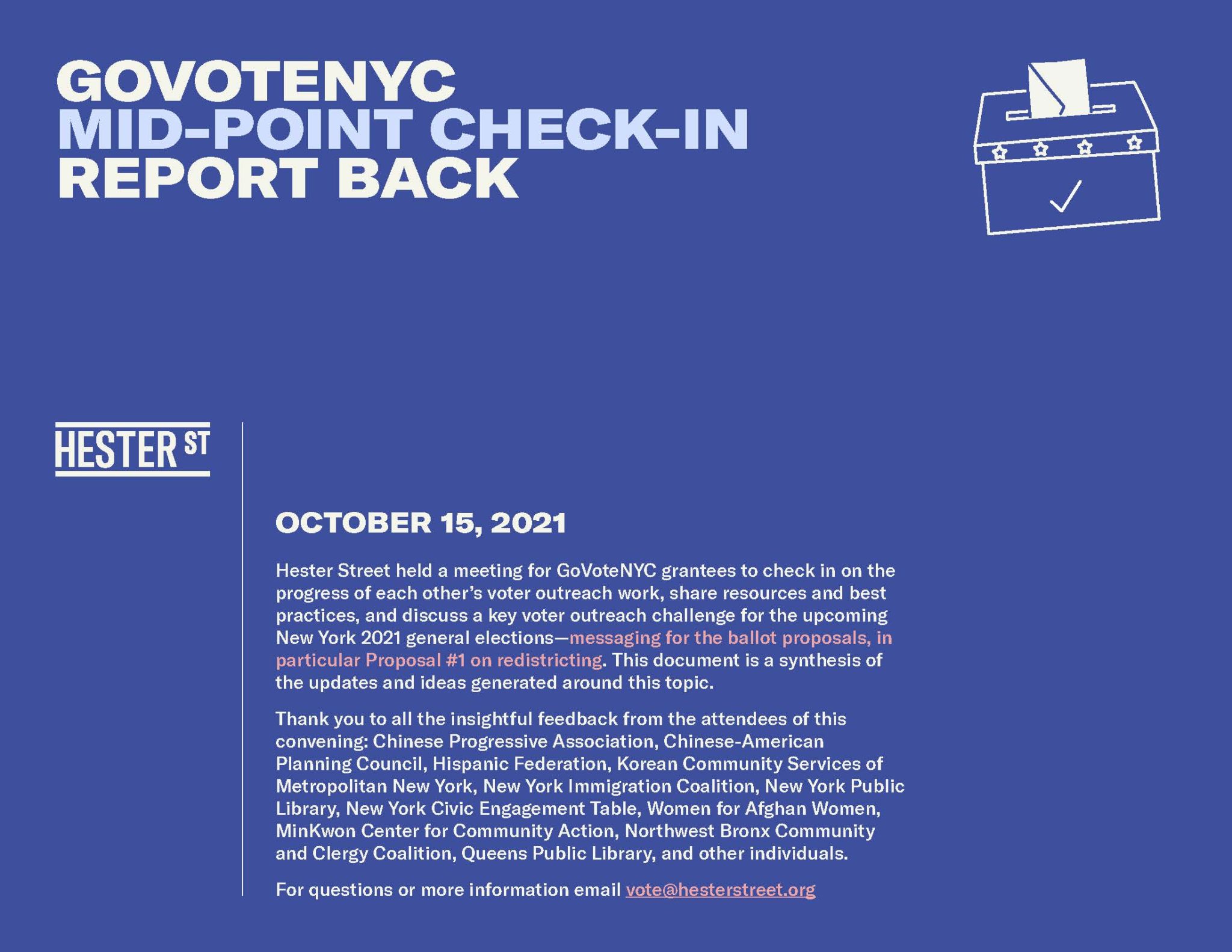 GoVote NYC Mid-Point Check-In Report Back - Hester Street